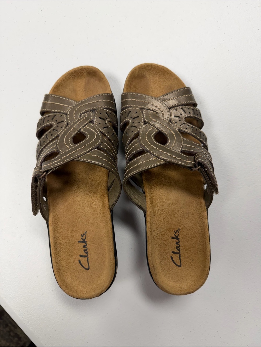 Clarks Brown Leather Slide Sandals